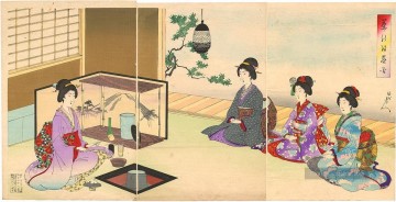 Die Teezeremonie der schönen Frauen Toyohara Chikanobu Japanisch Ölgemälde
